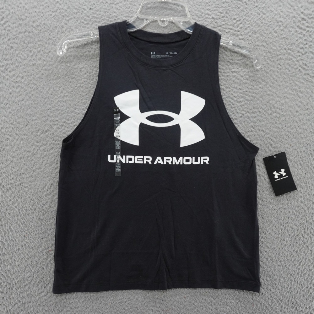 Under Armour Womens Live Sportstyle Tank Top Black White Logo XS NEW